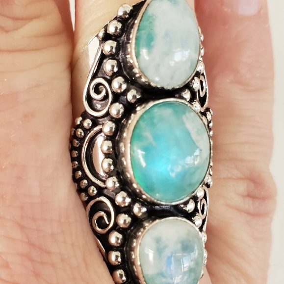 New Rainbow Moonstone 925 Silver Statement Ring. - Picture 5 of 8